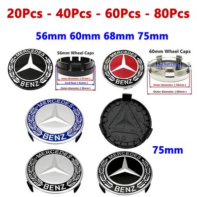 20 40 60 80 PCS 56mm 60mm 68mm 75mm 3Pin For GLA GLB GLC A B C E Mercedes Benz Car Wheel Hub Center Caps Cover Badge Emblem Logo