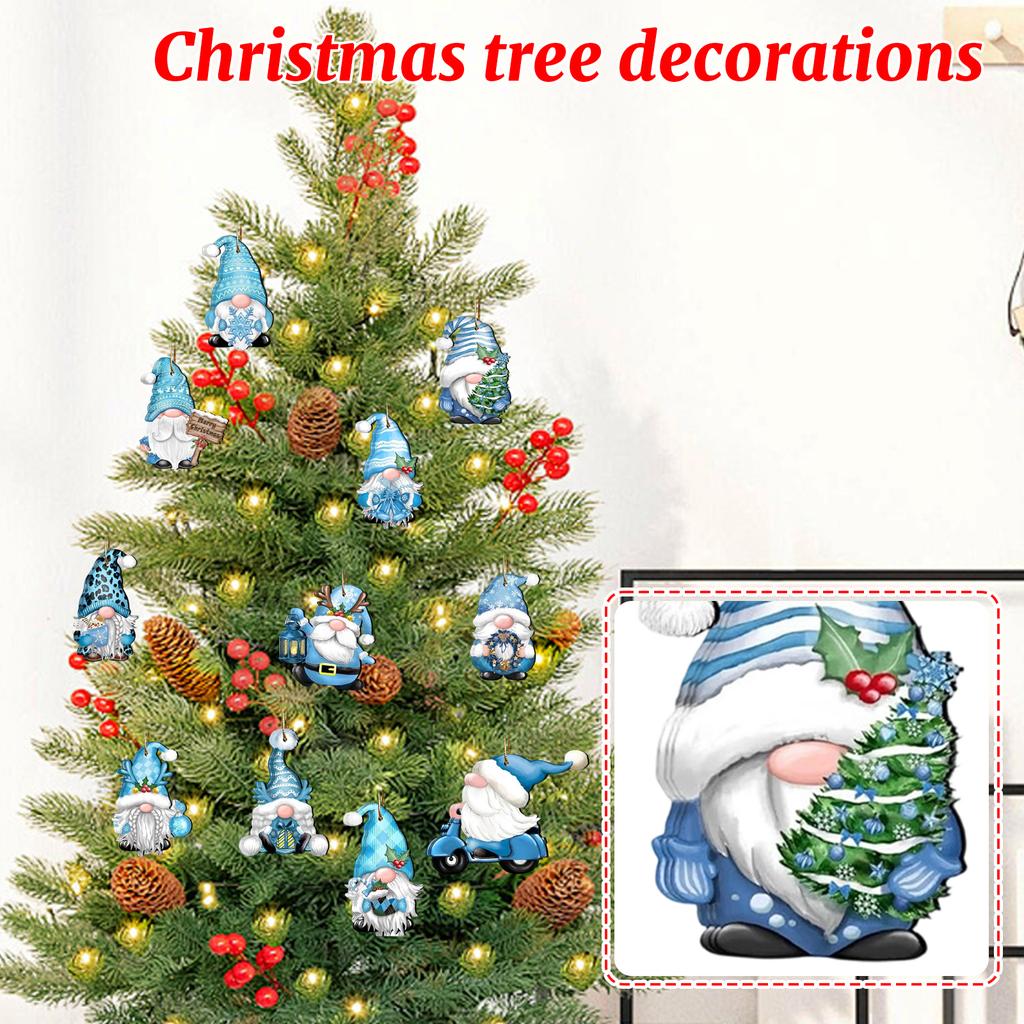 Ornements de Noël Gnomes en Bois 2D, Décorations d'Arbre de Noël, Ensemble de Plaques en Bois