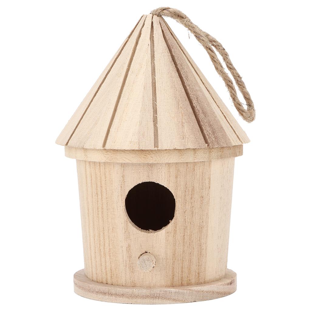 Wooden Bird House DIY Natural Wooden Round Shaped Hanging Bird Nest for Outdoor Garden