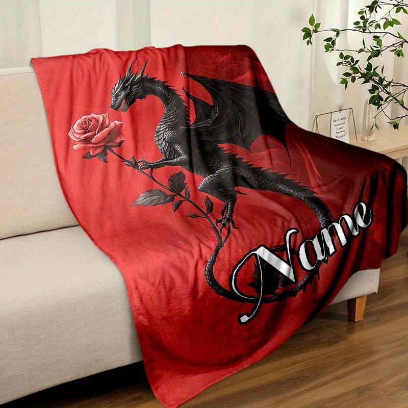 Black Dragon And Rose Customize Your Name Blanket Used For Chair Office Sofa Bed Camping Soft And Warm Giving Friends And Relatives Birthday