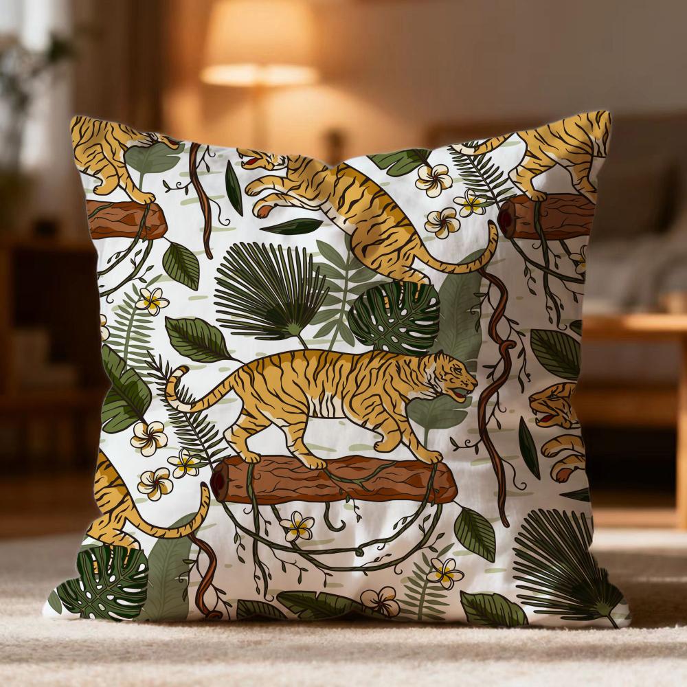 Fashion Tiger Cushion Cover Soft Washable Pillow Case Multi-Scene for Couch Bed Travel Office Use