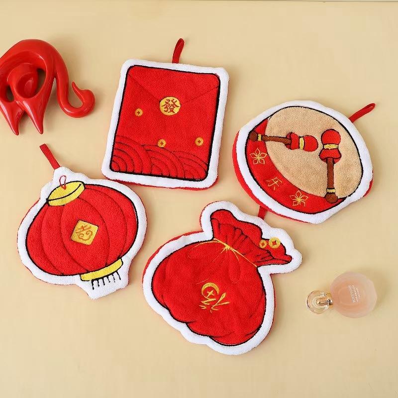 Chinese New Year 2026 Hand Towel Cartoon Absorbent Towels Chinese Spring Festival Quick Drying Towels Cute Lucky Hanging Cloth
