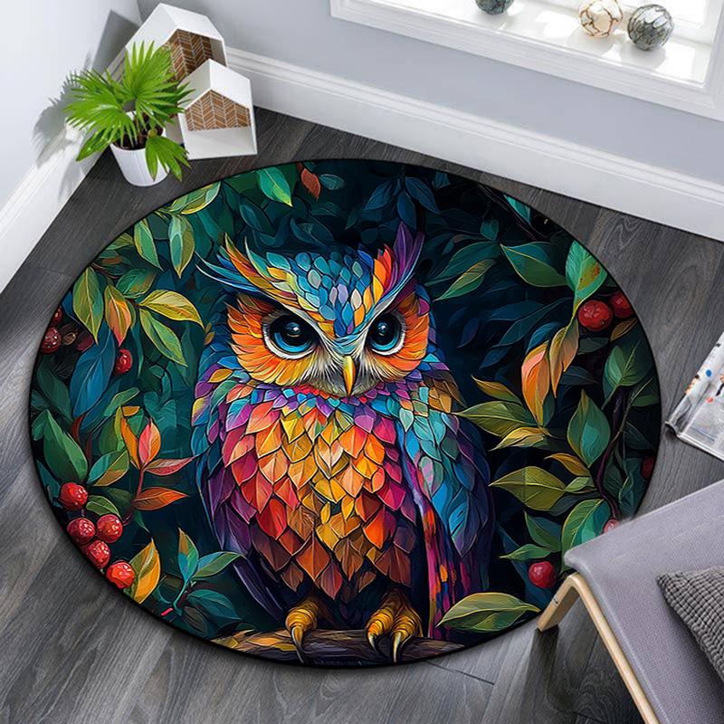 

Owl Round Area Rug,Carpet Rug for Living Room Bedroom Sofa Playroom Decor,Non-slip Floor Mat 80cmx80cm