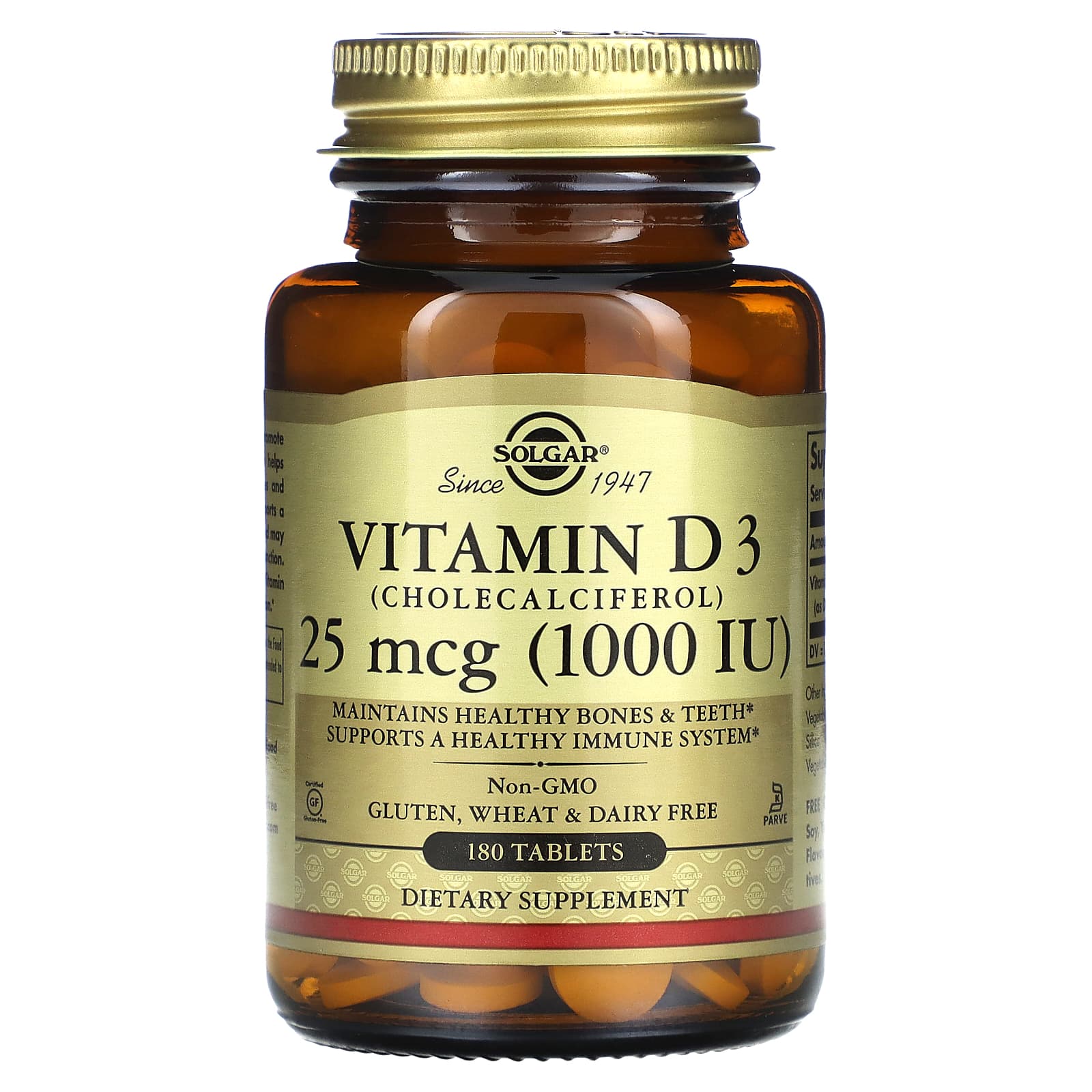 

Solgar, Vitamin D3, 25mcg (1,000IU), 180 tablets
