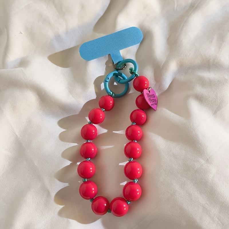 1pc Unisex Solid Colour Minimalist Mobile Phone Wrist Chain, 8-Colour Beaded Heart-Shaped Phone Strap Multi-functional Phone Lanyard красный