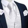 Men White Floral Waistcoat Men's Vest Set For Wedding Business Hanky Cufflinks Set