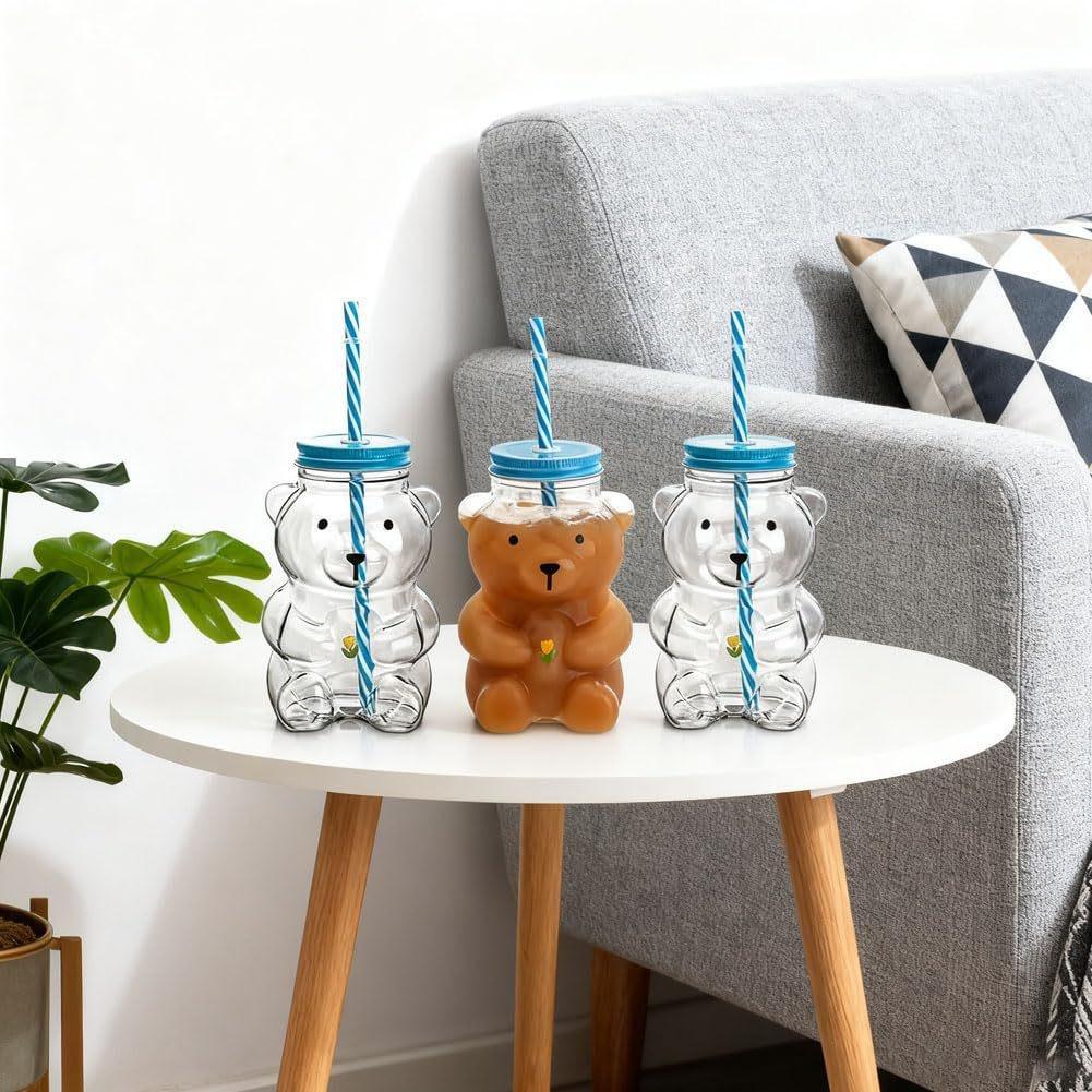 500ml Entzückende Bärenförmige Glastasse mit Wiederverwendbarem Strohhalm Perfekt für Säfte & Mehr! Für Wasser Getränk Milch Strohbecher Cartoon