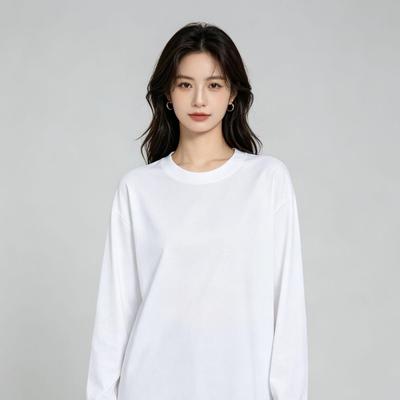Women's Heavyweight Pure Cotton Long Sleeve Round Neck Sweatshirt, Basic Style, Solid Color, Loose Fit, Drop Shoulder.
