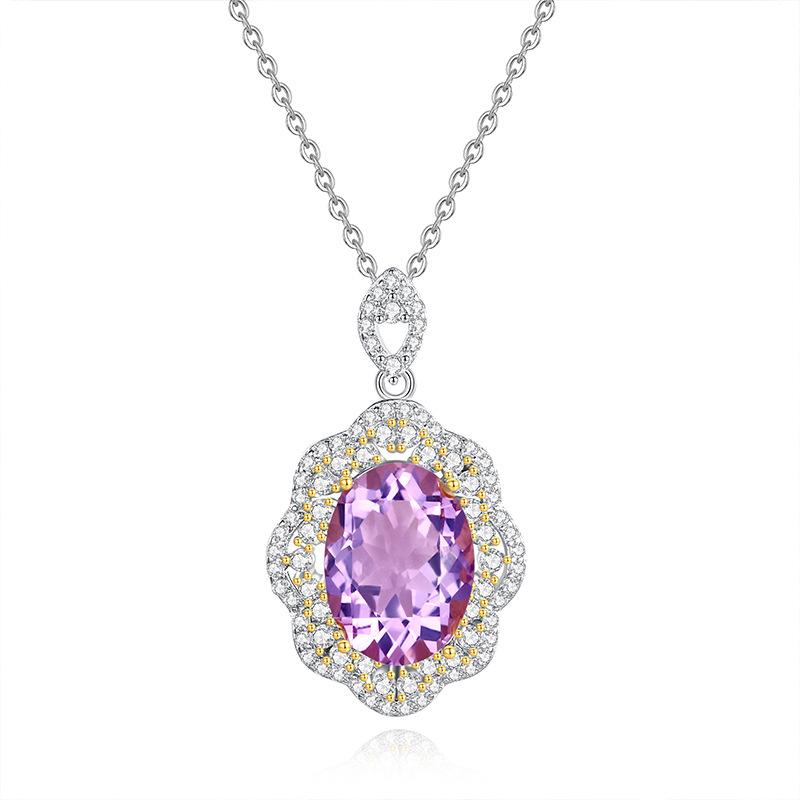 

S925 sterling silver amethyst necklace women s silver inlaid with natural topaz pendant high-end light luxury collarbone chain 925 silver