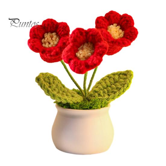 Handwoven Woolen Potted Flowers Handmade Crochet Flower Decoration, Knit Artificial Sunflower Desktop Maintenance Free Fake Plants Decor, Gift