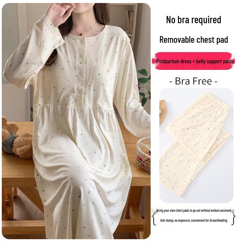Maternity Labor Gown & Nursing Pajama Set with Built-in Bra for Spring/Summer