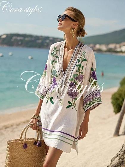 Y vacation bikini blouse sunscreen printed beach skirt European and American new models