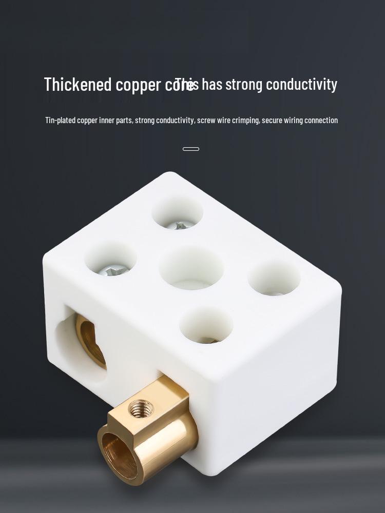High-Temperature Ceramic Terminal Block, 2-In/2-Out Wire Connector