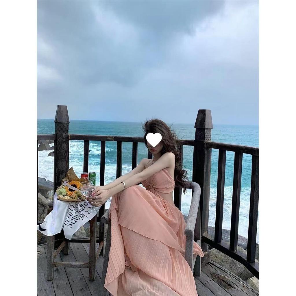 French Chic Irregular Cut-out Slimming Camisole Dress for Women - Perfect for Sanya Beach Vacation Photos
