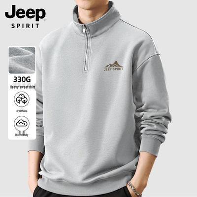 JEEP SPIRIT Men's Heavyweight 330G Loose Fit Stand Collar Sweatshirt
