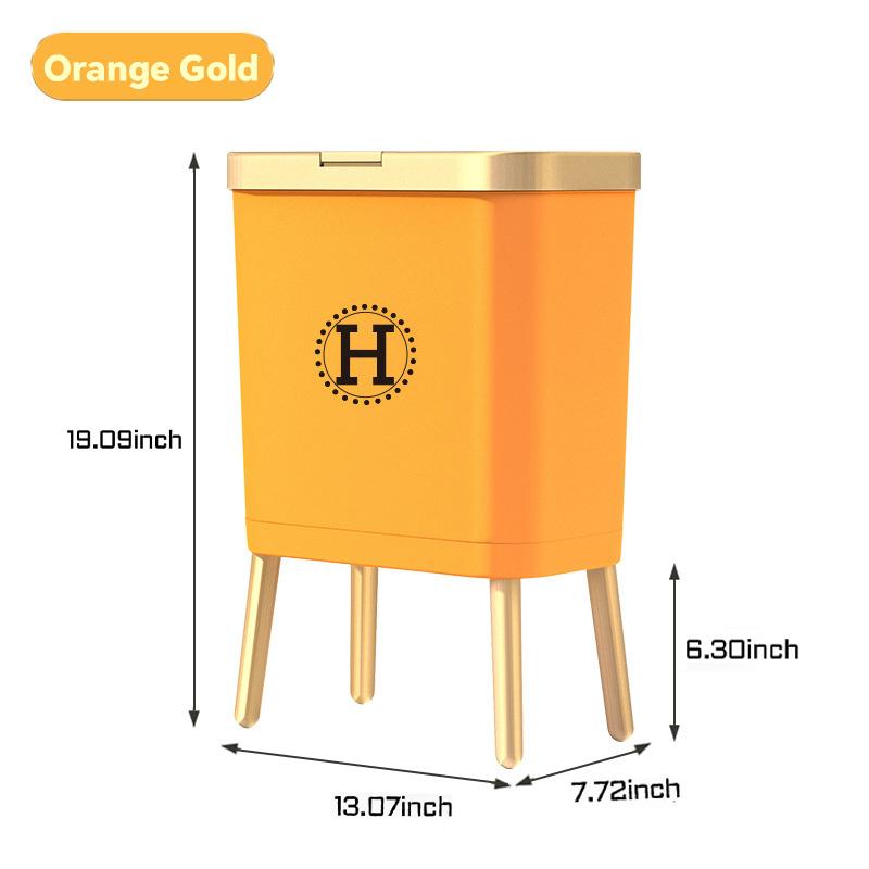 

Мусорное ведро для спальни с крышкой, тонкие крышки для банок в ванной, крышка с защитой от собак, современная золотая пластиковая корзина для мусора для офиса, кухни 15L