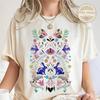 Maximalist Folk Art Rabbit Shirt, Aesthetic Bunny Moth Flower Tee, Colorful Symmetrical Botanical Tshirt, Comfort Colors Nature Lover Gift