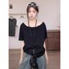 Pure Cotton Oblique Shoulder One-shoulder Short-sleeved New Korean Style Chic Niche Versatile Off-shoulder Top for Women in Summer