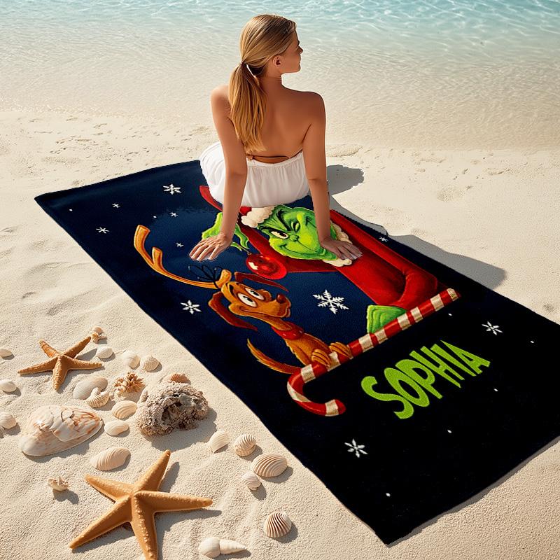 Christmas Gift Oscar Comedy Movie How the Grinch Stole Christmas Soft Beach Towel Outdoor Camping Vacation Swinging Beach Scarf Decorative Blanket B18