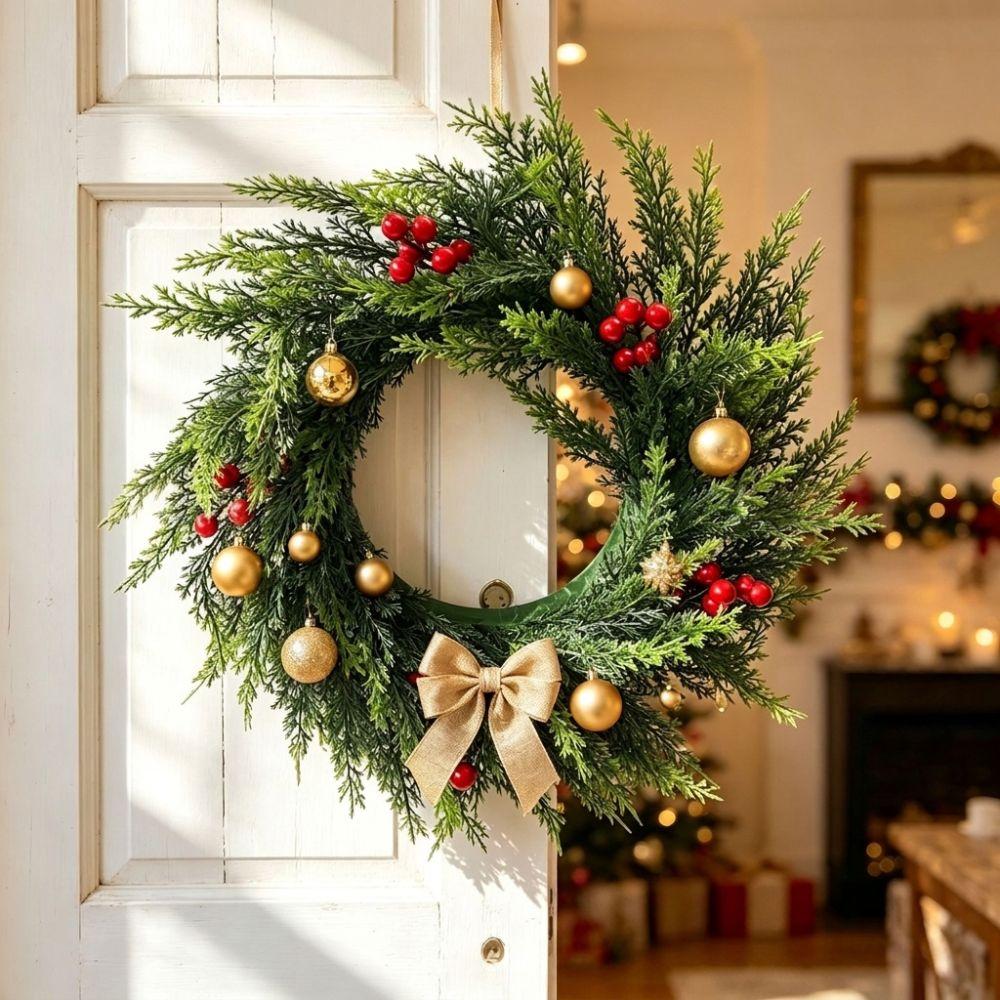 Evergreen Artificial Pine Garland Snowy Frosted Pine Berry Wreath Christmas Tree Decor Festival