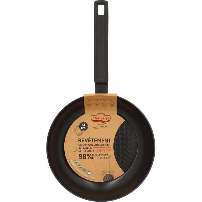 Poele - MENASTYL - 6020636 - En aluminium forgé - 24 cm - Noir - Tous feux dont induction