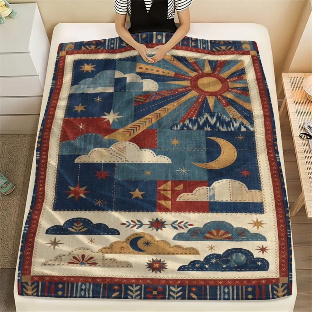 1Pc Sky Print Flannel Blanket, High Quality Comfortable for All Seasons, Home Decor, Warmth and Comfort, Perfect for Christmas Gifts W162