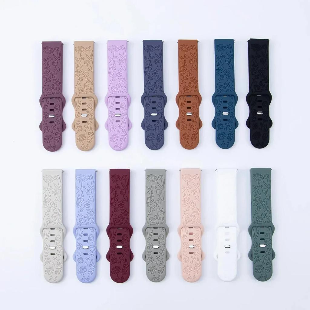 18mm 20mm 22mm Rose Engrave Band for Samsung Galaxy Watch 654 40mm 44mm Gear S3 Silicone Cute Strap Classic 43mm 45mm Active 2