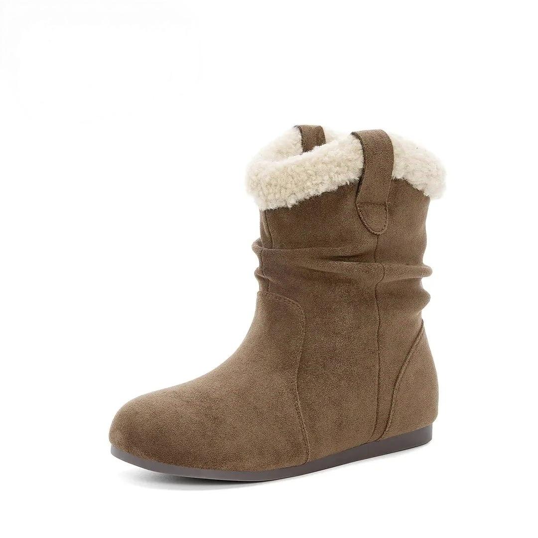 

Maillard retro fluffy short boots women s new plush warm flat bottom stacking boots medium tube short boots 40 верблюд