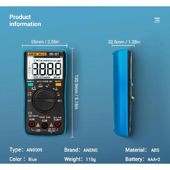 ANENG AN8008/AN8009 Mini Digital Multimeter Rm 409b Double Fuse Auto-range Medidor EléctricoTrue-RMS Transistor Capacitor Teste