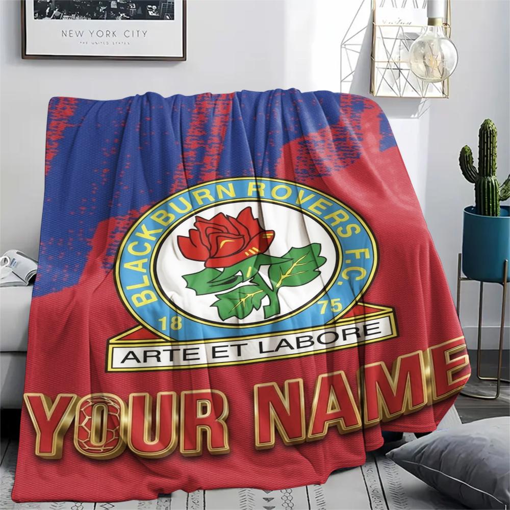 1PC Custom Name Blackburn Rovers Patterned Flannel Blanket Suitable For All Seasons for Home Decor Warmth and Comfort Gifts Holiday Present