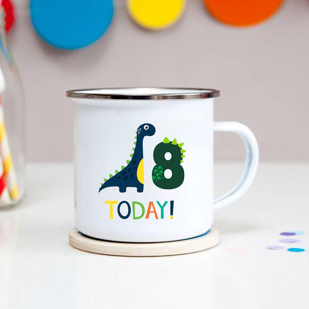 Number 1-9 Boys Dinosaur Enamel Mugs Creative Cartoon Animal Kids Dessert Juice Cola Cups Kindergarten Baby Child Birthday Gifts