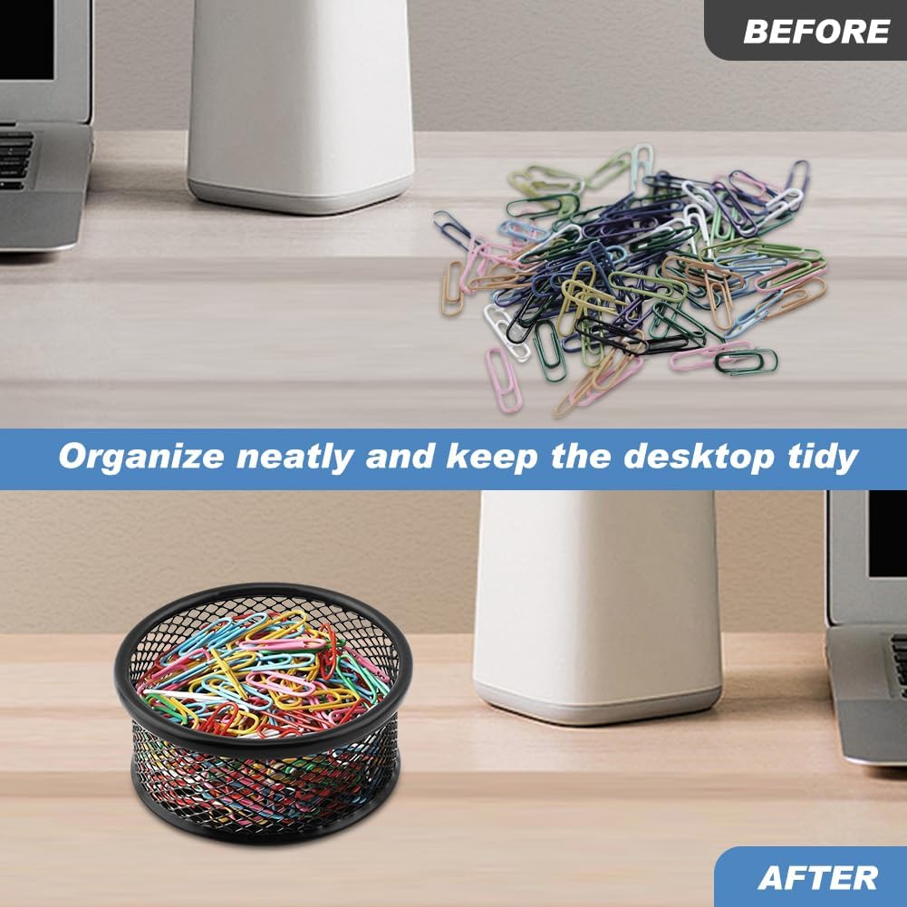 4pcs Paper Clip Holder Mesh Paperclip Holders for Desk Paper Clip Dispenser PaperClip Organizer Office(SIZE:Square/Round)