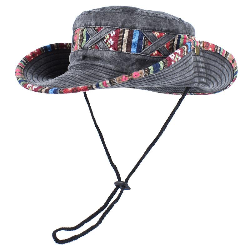 2026 Summer Bucket Hat With Wind Rope Women Man Vintage Beach Sun Fishing Hats Outdoor Hiking Bob Panama Summer Fisherman Caps
