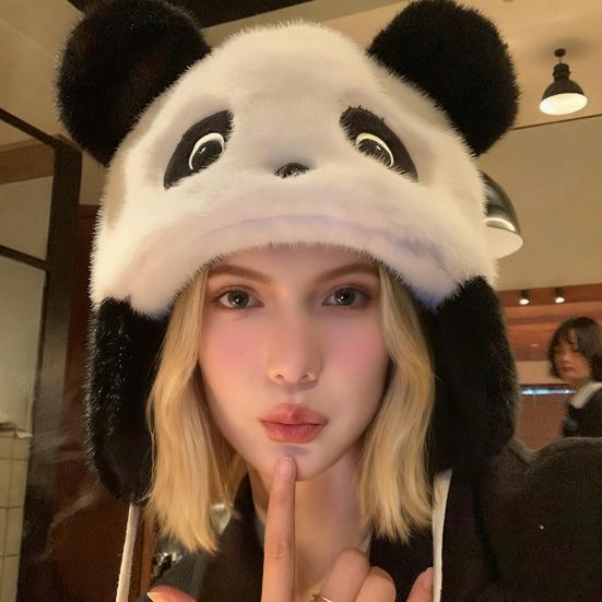 Winter Riding Hat Panda Shape Thickened Warm Hat Face Shape Modification Windproof Ear Protection