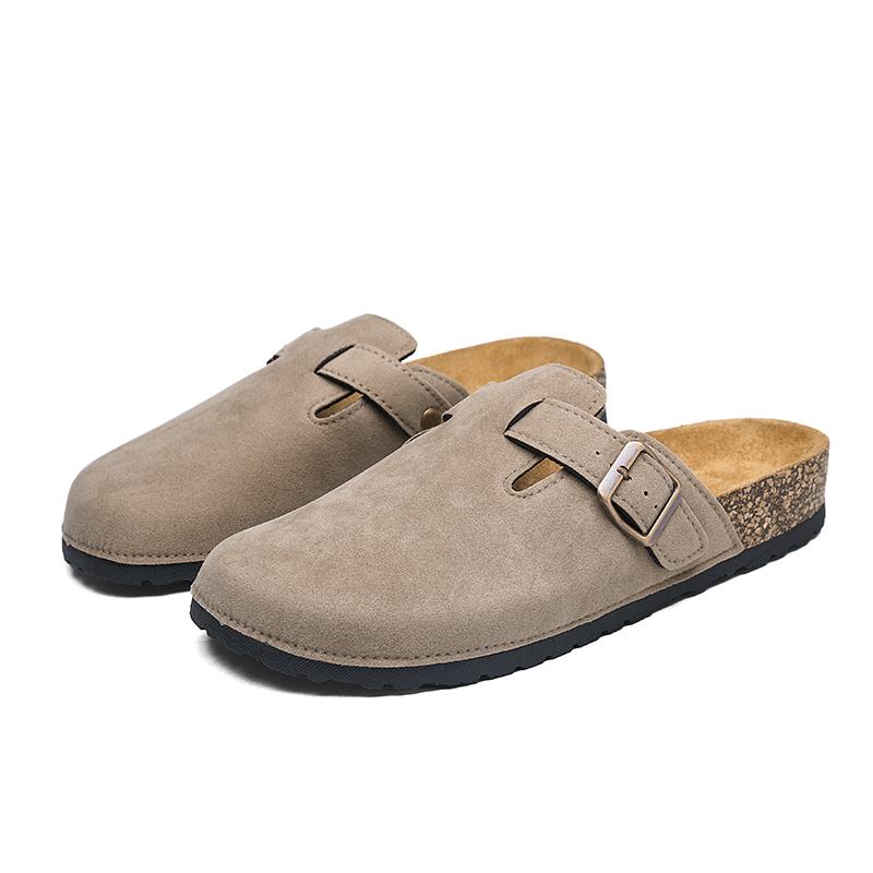 Fashion Plus Size 47 Men Half Shoes Casual Loafers Cork Clogs Slippers Fashion Suede Slip-on Flat Sandals soft-Soled Casual Sandals