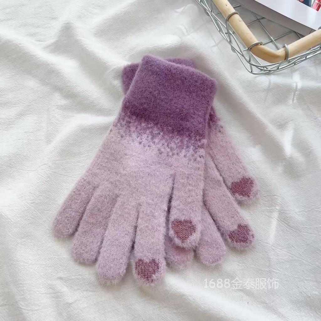 Christmas Wind Five-finger Gloves Cute Girl 25 Winter New Touch Screen Knitted Velvet Thickened Antifreeze Warm Gloves