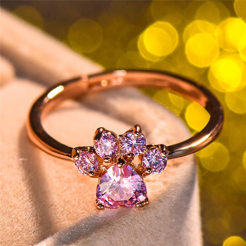 Roztomilý dámský prsten s tlapkou medvěda a kočičí drápkem, nastavitelný, barva růžového zlata, otevřený, svatební, pro ženy