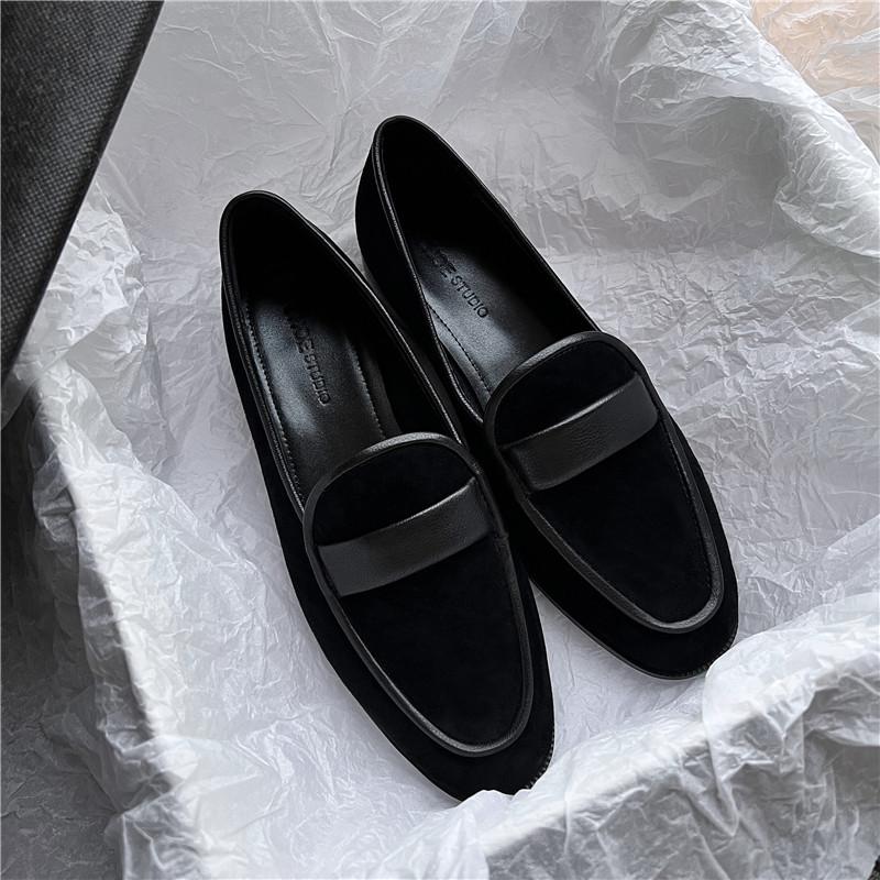Мода 2025 Новая весна Замшевая кожа Женская обувь Повседневные слипоны Лоферы Удобная простая обувь Обувь с круглым носком Женская обувь Zapatos De Mujer 40 чёрный 5968₽