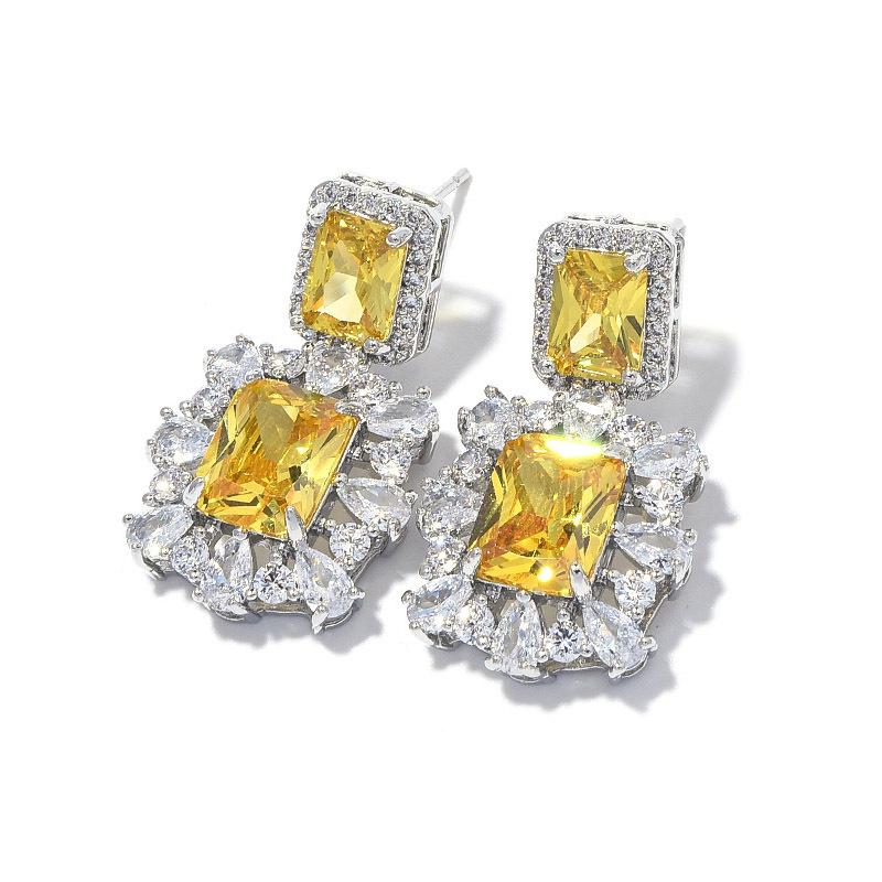 New Year'S Square Color Treasure Zircon Earrings Light Luxury Premium Winter Chinese New Year Earrings