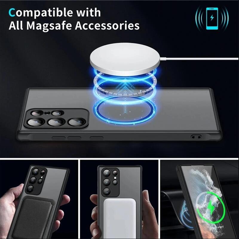 For Magsafe Matte Magnetic Case For Samsung Galaxy S25 S24 S23 S22 S21 Ultra Plus FE Shockproof Frosted Wireless Charge Cover