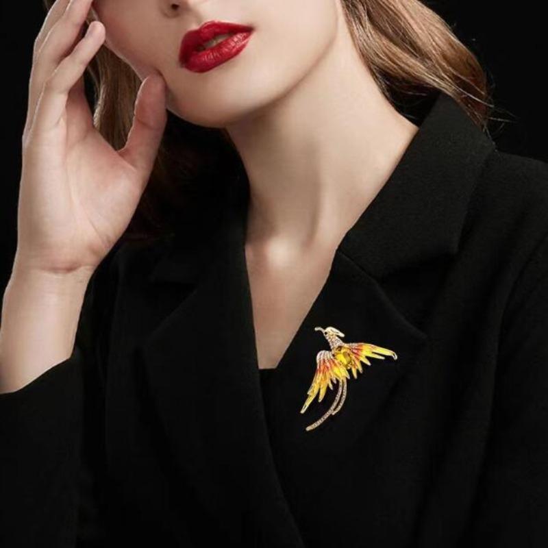 Luxury Crystal Phoenix Bird Brooches For Women Men 5-color Enamel Flying Beauty Bird Party Office Animal Brooch Pin Gifts