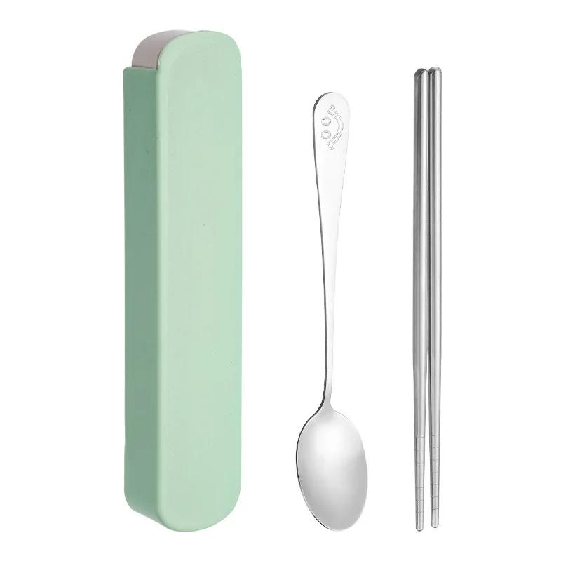 

Stainless Steel Tableware, 3/2pcs Set, Outdoor Travel Smiley Face Spoon Fork Chopsticks, Creative Cute Gift Student Portable Set