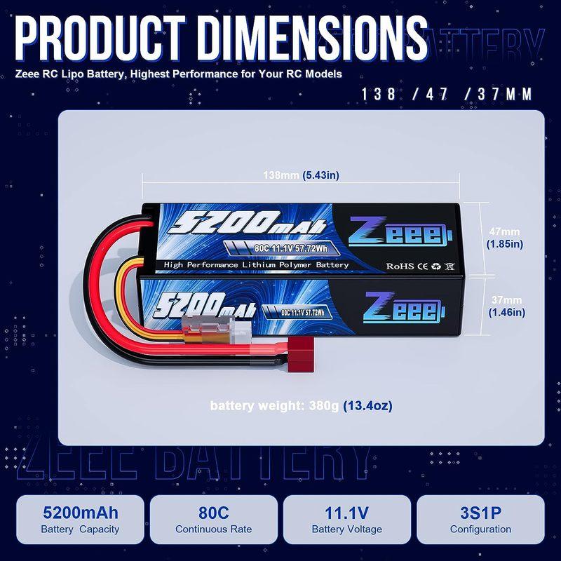 1/2pcs Zeee 3S 5200mAh Lipo Battery 11.1V 80C with T/XT60/EC3/5 Plug Hardcase for RC Car Buggy Truck FPV Drone RC Model Parts