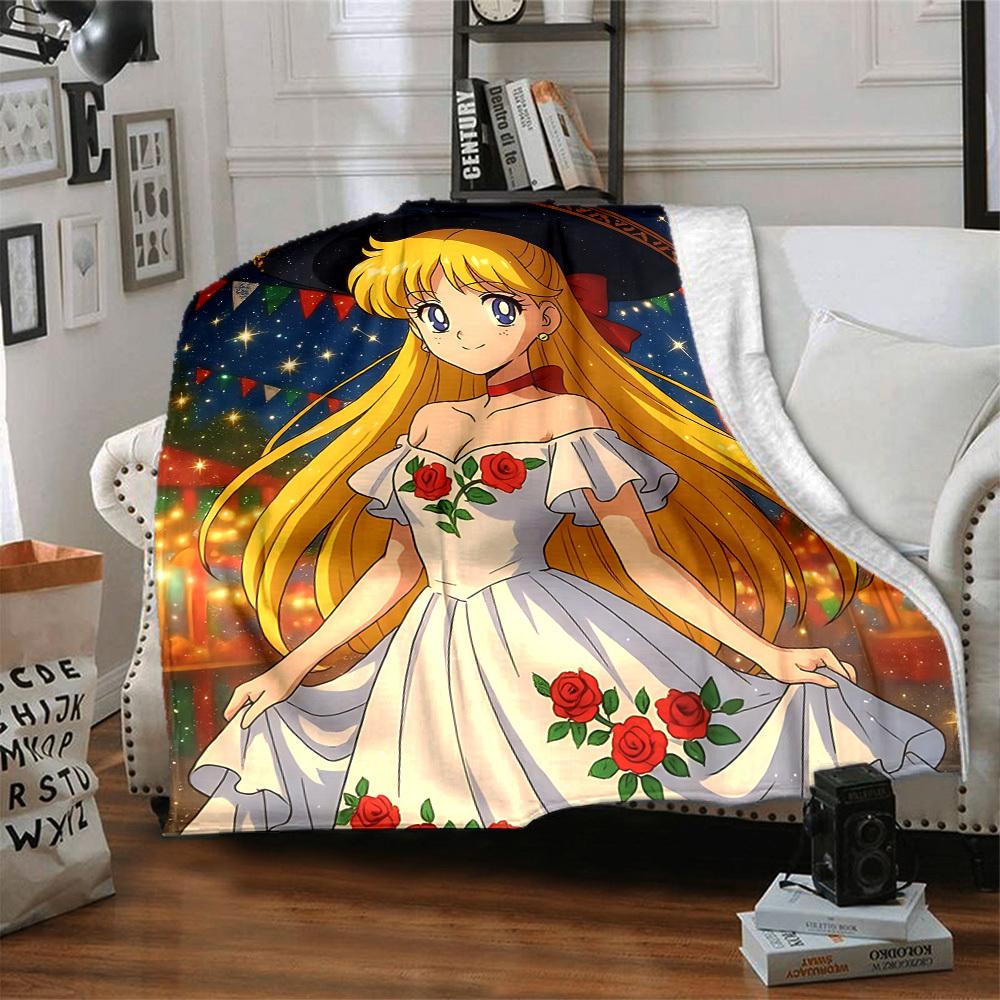 1pc Sailor Moon Flannel Blanket [Cozy Throw Blanket] For Sofa, Bed, Travel, Camping, Livingroom, Office, Couch, Chair, And Bed