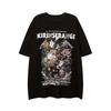 Cotton American High Street Vintage Floral Pattern for Men and Women Hip Hop Couple Wear Loose Plus Size Short Sleeve T-shirt