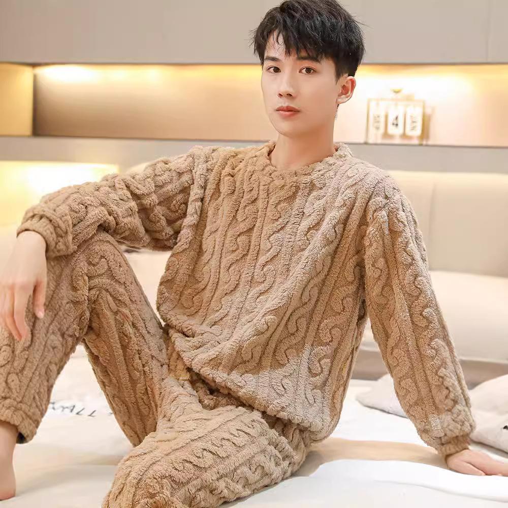Coral Wool Pajamas, Men's Fall and Winter Thick-padded Home Wear, Warm Ladies Teen Face Pajamas, Family Wear