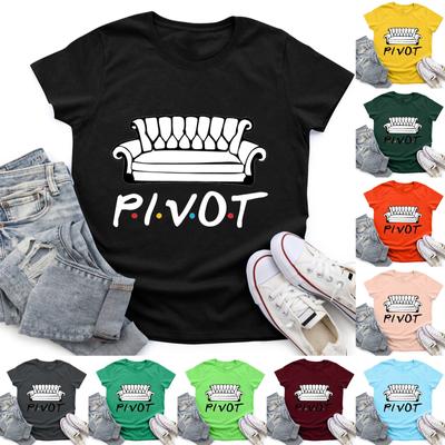 Women's Casual Loose Old Friends Printed Round Neck Pullover Short Sleeve Top