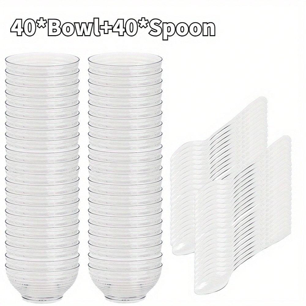 

Mini Dessert Bowl with Spoon Clear Disposable Ice Cream Pudding Snack Tray Wedding Party Supplies Household Salad Milkshake Cups