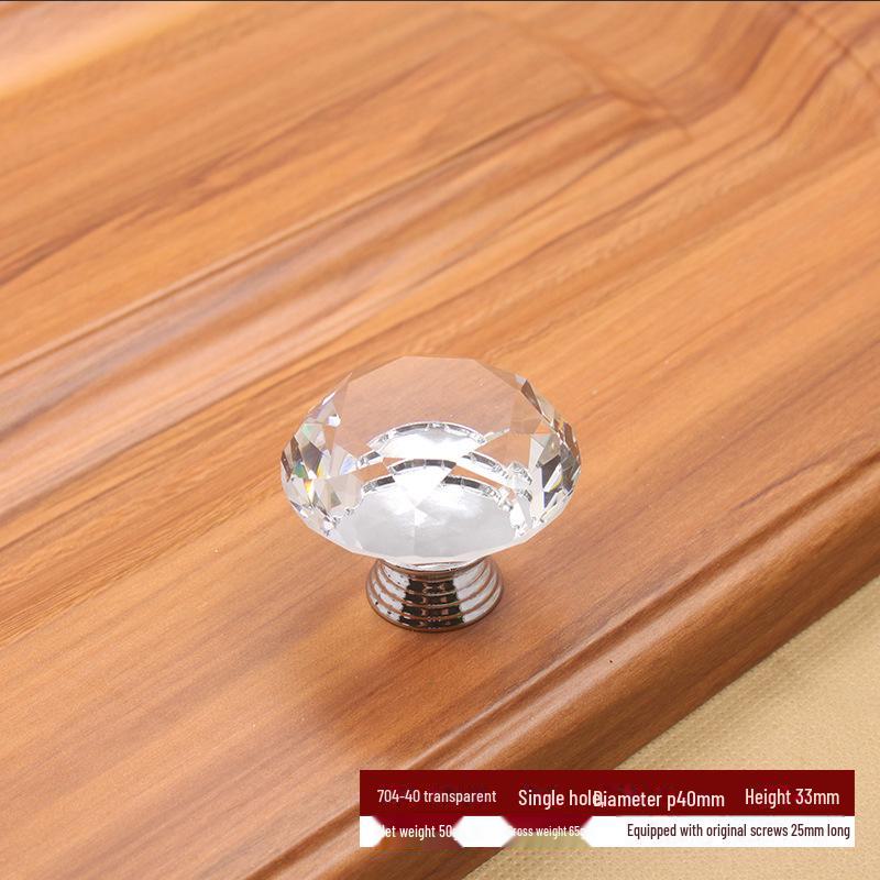 Křišťálová skleněná knoflíková úchytka - 30mm Čirá diamantový design rukojeť