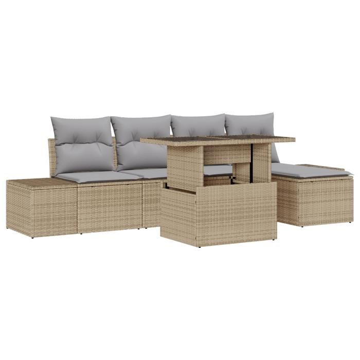 VidaXL Ensemble de canapé de jardin de 6 pièces avec coussins beige en poly rotin 3349166